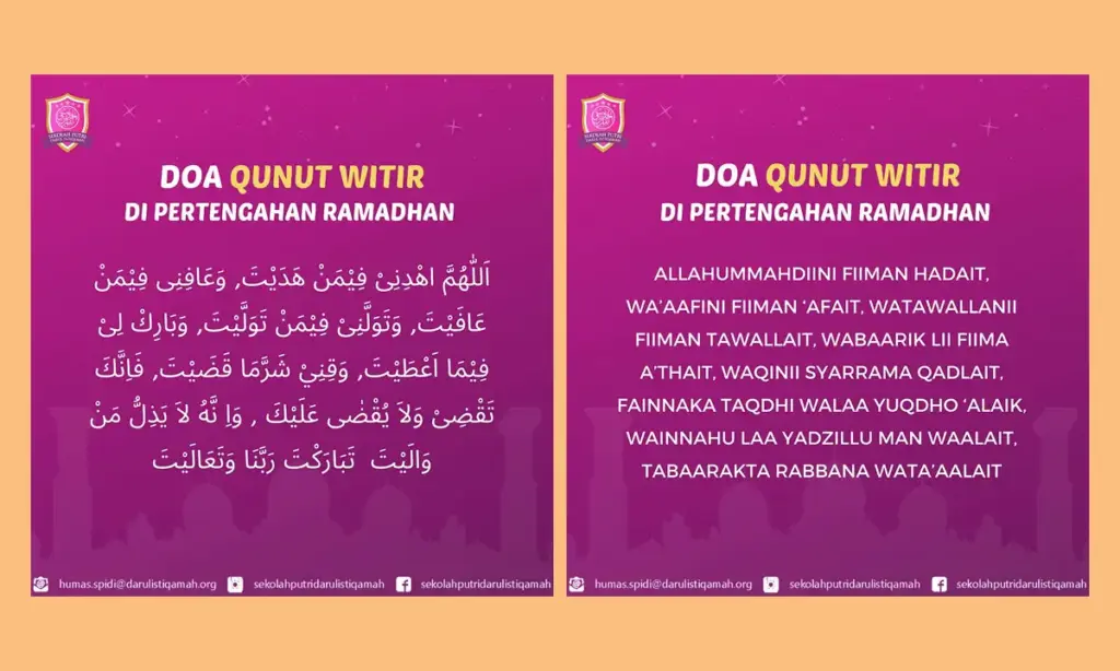 Doa Qunut Witir 15 hari terakhir ramadhan