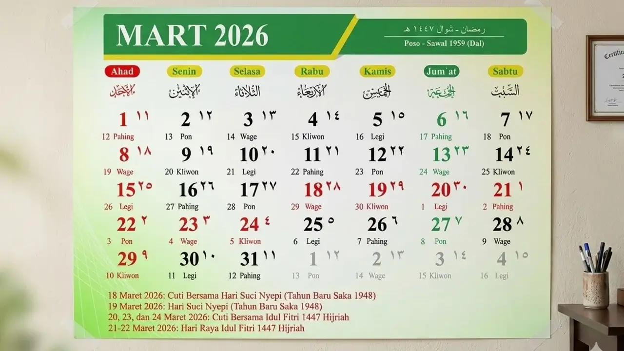 Kalender Bulan Maret 2026 dan Tanggal Merah