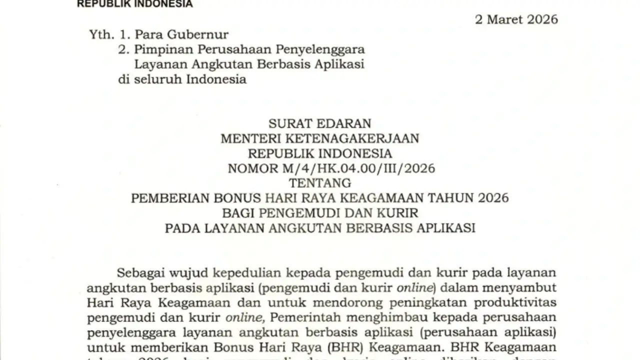 Surat Edaran THR Ojol 2026 Kemnaker